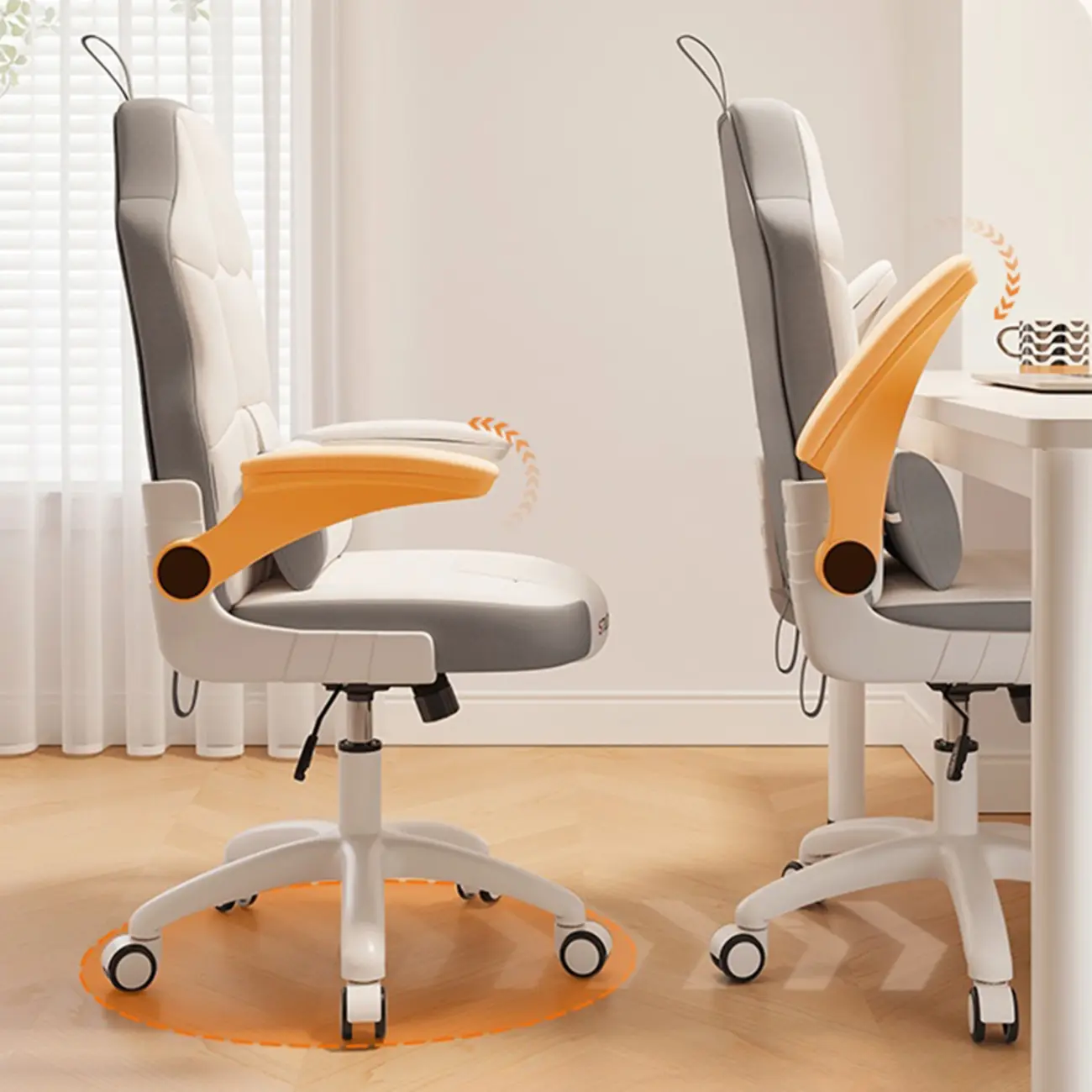 Modern Grey White Leather Adjustable Swivel Office Chair Image - 2 | homeyfad