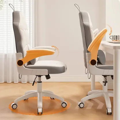 Modern Grey White Leather Adjustable Swivel Office Chair Image - 2
