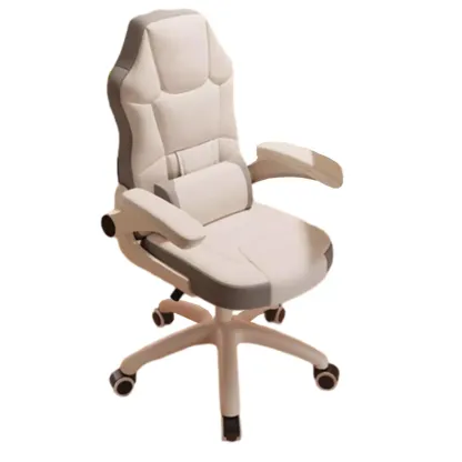 Modern Grey White Leather Adjustable Swivel Office Chair Image - 10