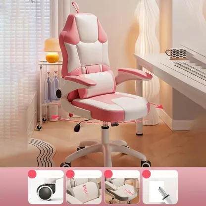 Modern Grey White Leather Adjustable Swivel Office Chair Image - 9