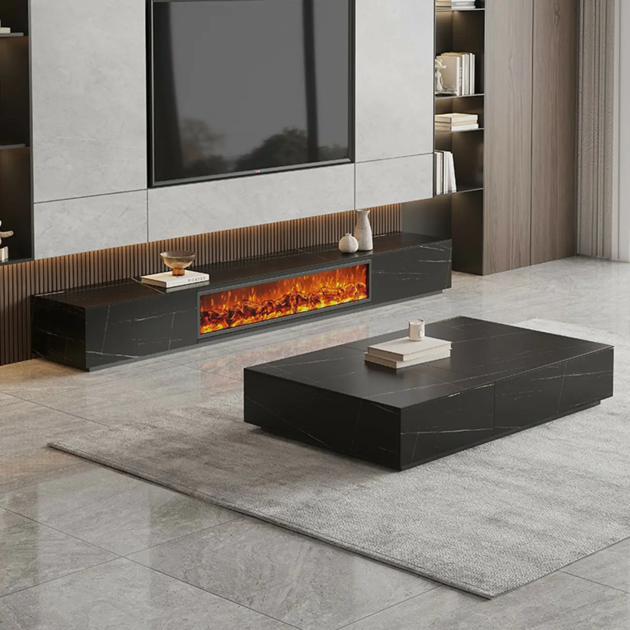 Elegant Stone TV Stand with Fireplace for Living Room Image - 4 | homeyfad