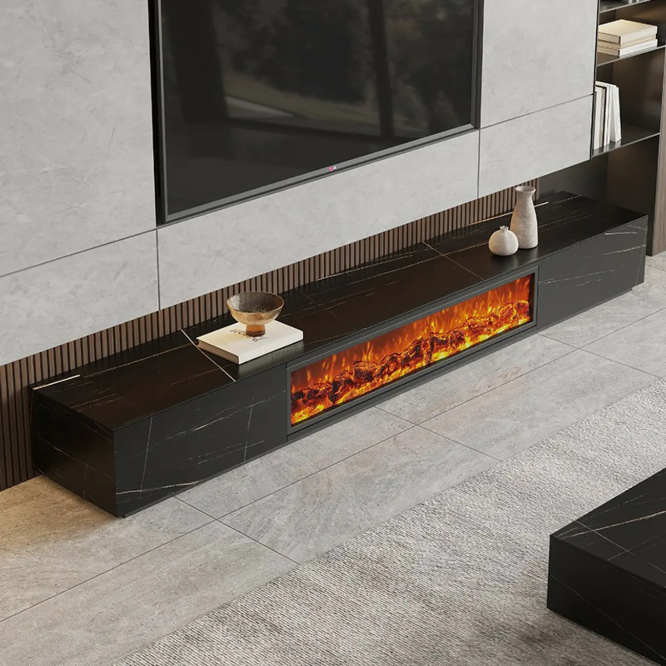 Elegant Stone TV Stand with Fireplace for Living Room Image - 2 | homeyfad