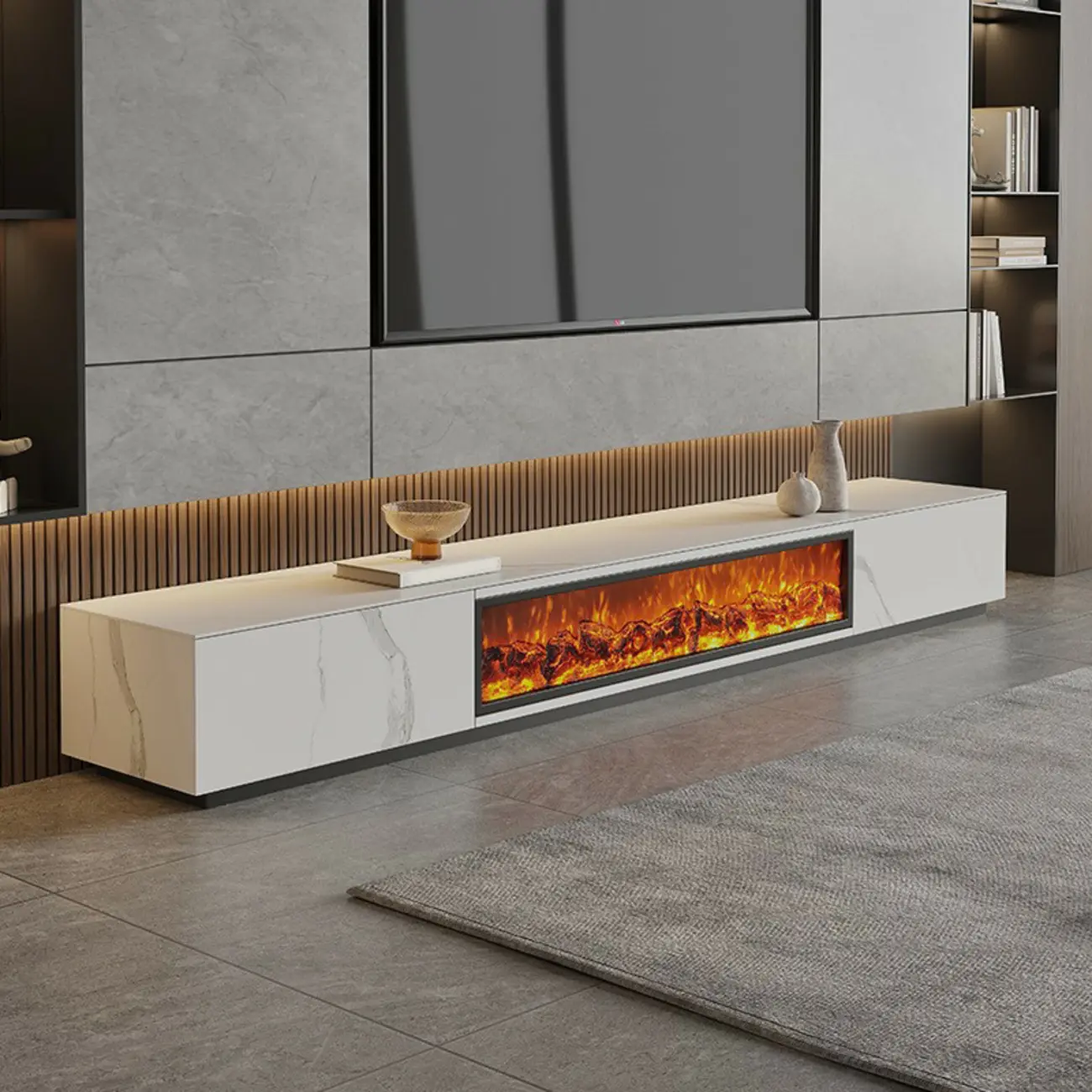 Elegant Stone TV Stand with Fireplace for Living Room Image - 5 | homeyfad