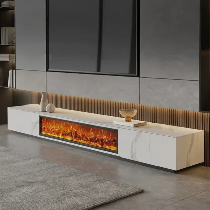 Elegant Stone TV Stand with Fireplace for Living Room Image - 3