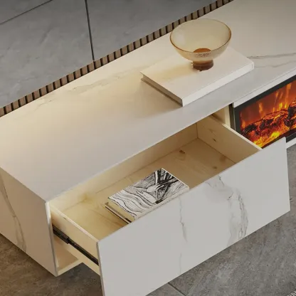 Elegant Stone TV Stand with Fireplace for Living Room Image - 10