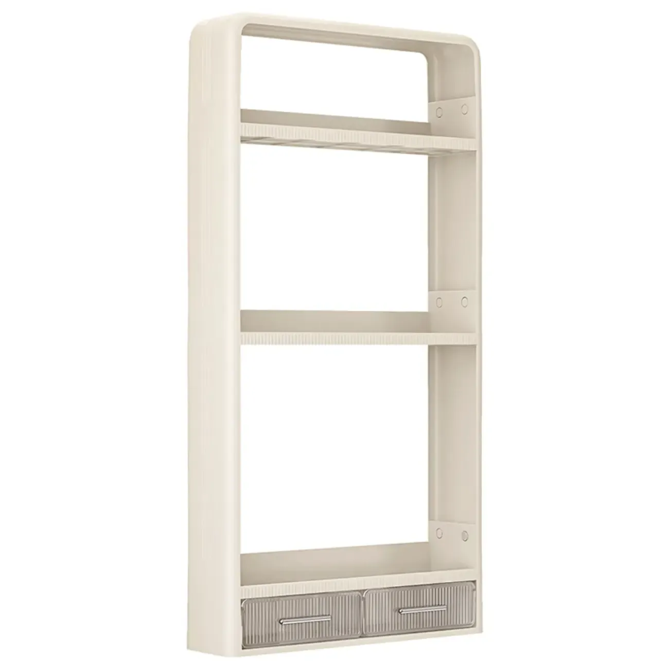 Simplistic Ivory Rectangle Wall Hung Storage Shelf 3 Tiers/2 Tiers with Drawer & Hooks Image - 18