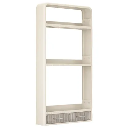 Simplistic Ivory Rectangle Wall Hung Storage Shelf 3 Tiers/2 Tiers with Drawer & Hooks Image - 18