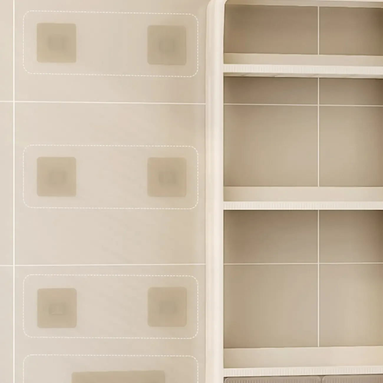 Simplistic Ivory Rectangle Wall Hung Storage Shelf 3 Tiers/2 Tiers with Drawer & Hooks Image - 17