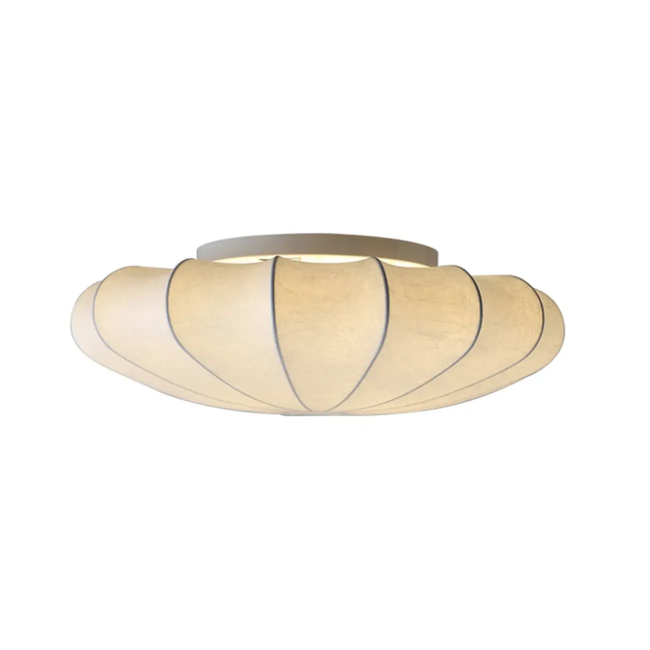 Modern Semi Flush Ceiling Light with Ivory Silk Shade Image - 2