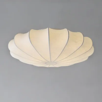 Modern Semi Flush Ceiling Light with Ivory Silk Shade Image - 7