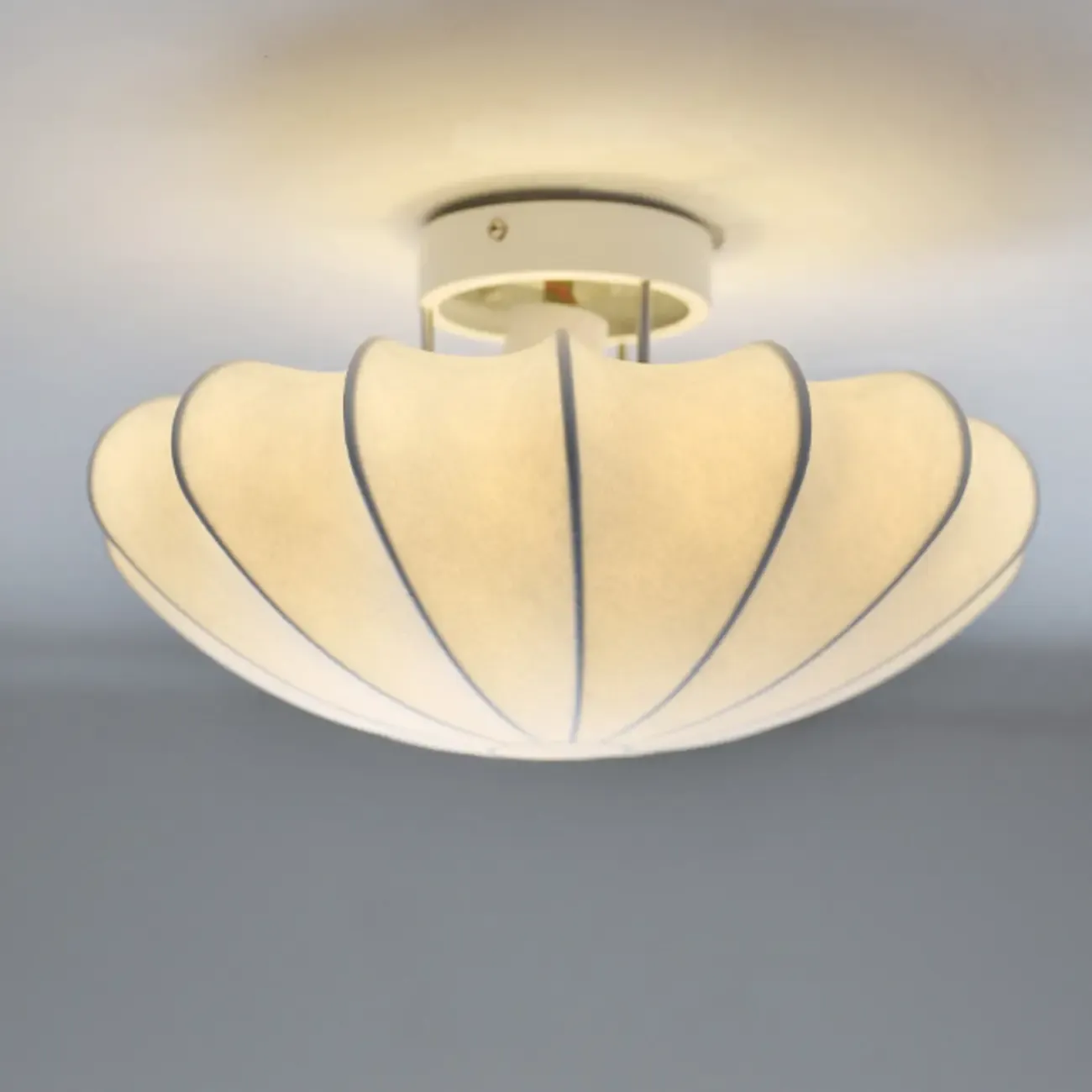 Modern Semi Flush Ceiling Light with Ivory Silk Shade Image - 10