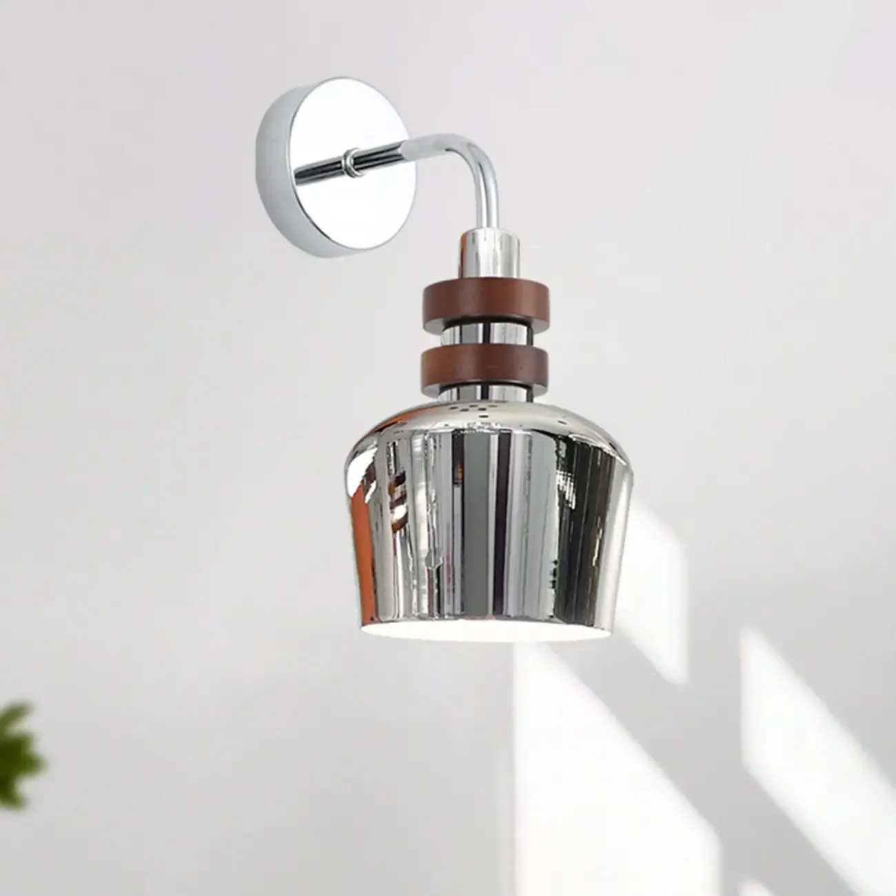 Modern Chrome Brown Wall Sconce with Rocker Switch Image - 1