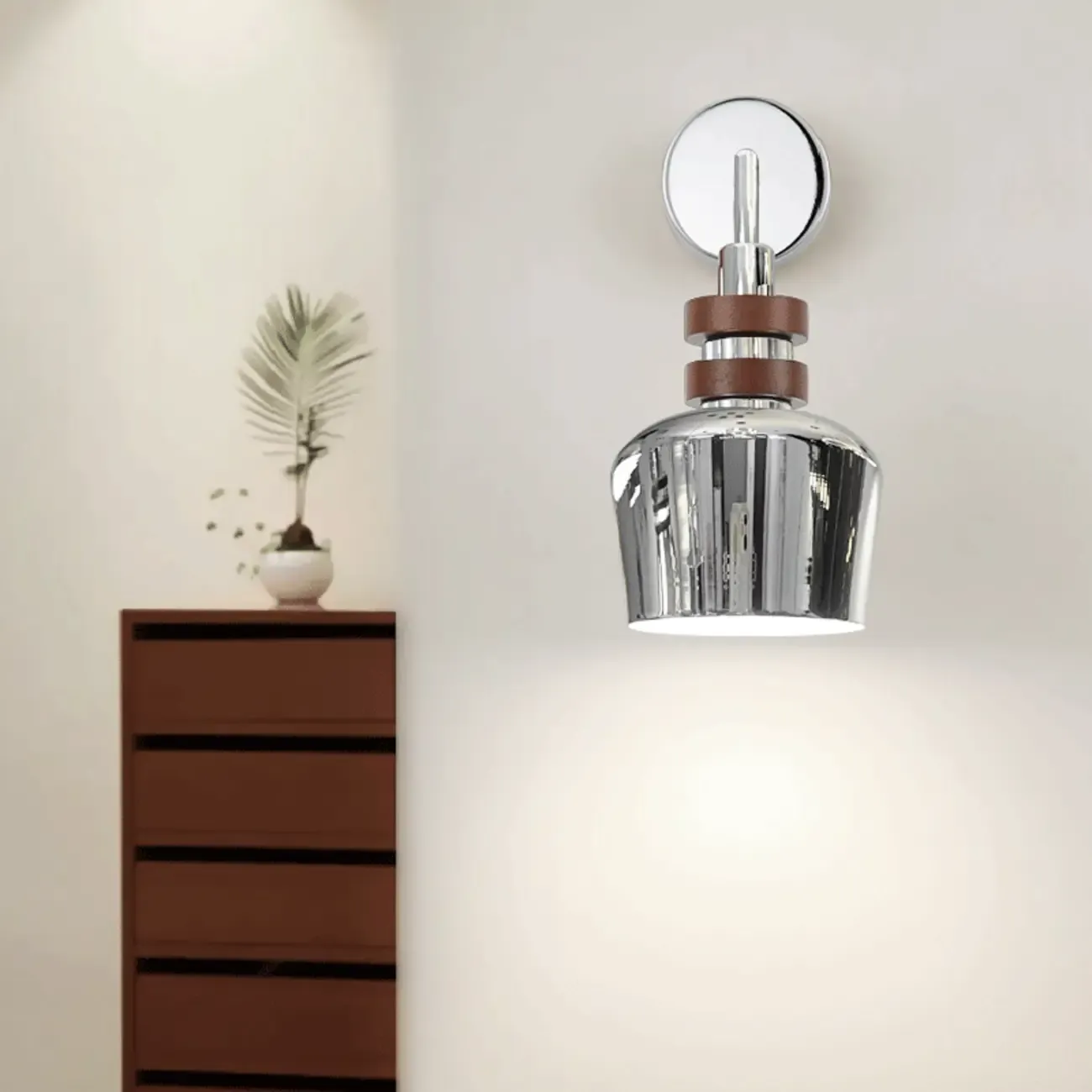 Modern Chrome Brown Wall Sconce with Rocker Switch Image - 3