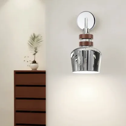 Modern Chrome Brown Wall Sconce with Rocker Switch Image - 3