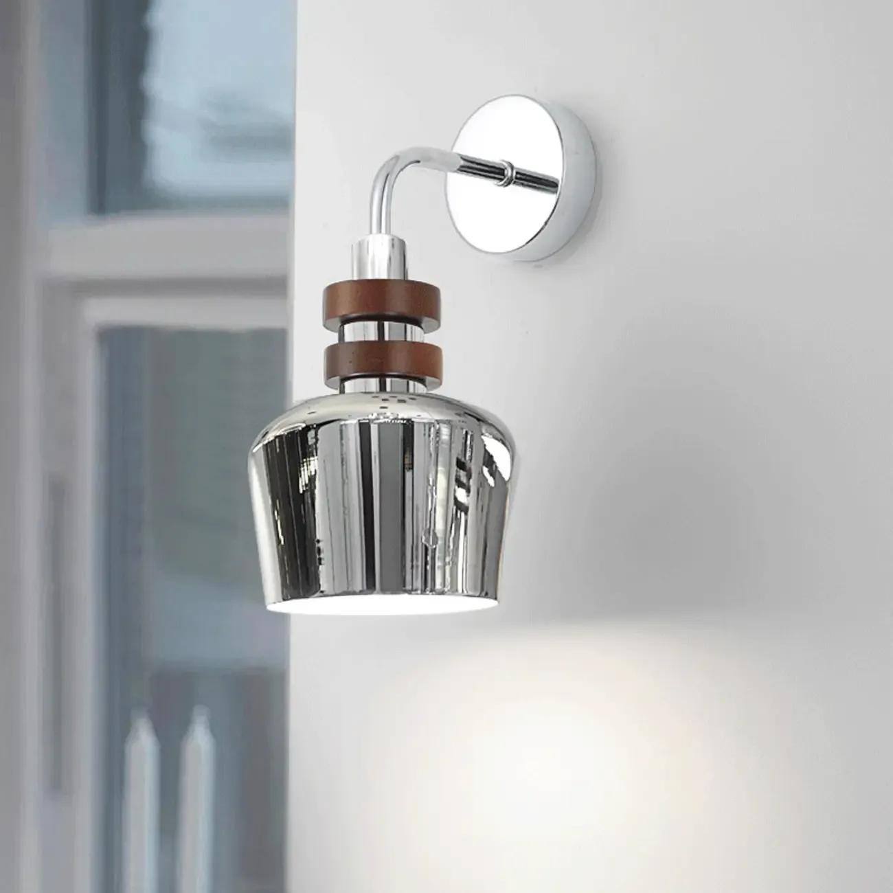 Modern Chrome Brown Wall Sconce with Rocker Switch Image - 5