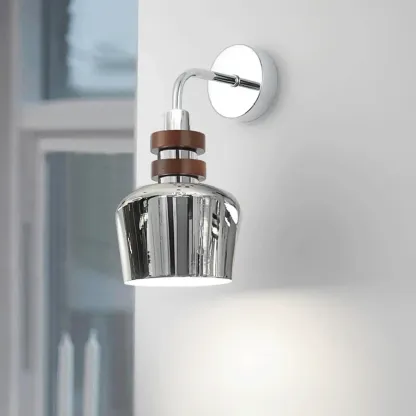 Modern Chrome Brown Wall Sconce with Rocker Switch Image - 5