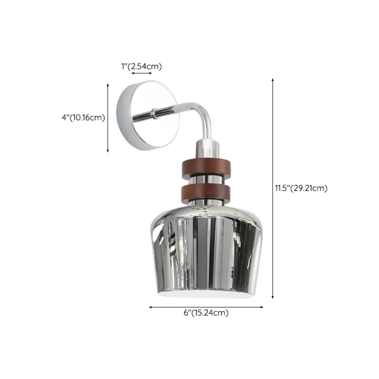 Modern Chrome Brown Wall Sconce with Rocker Switch #size
