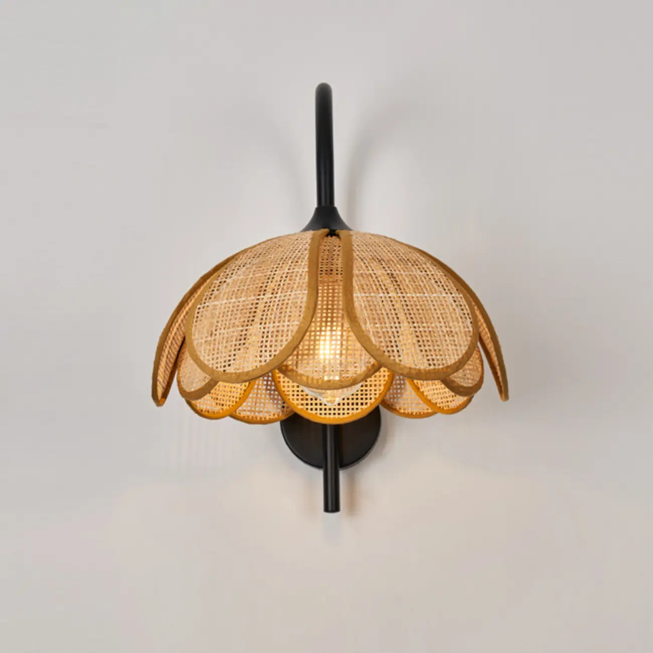 Modern Geometric Black Metal Wall Light with Rattan Shade Image - 9 | homeyfad