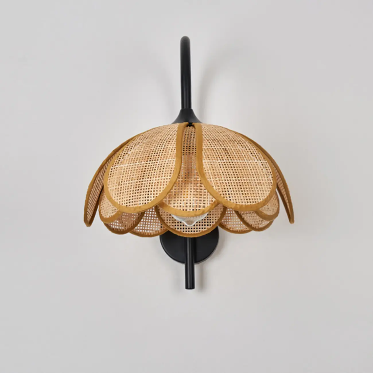 Modern Geometric Black Metal Wall Light with Rattan Shade Image - 10 | homeyfad