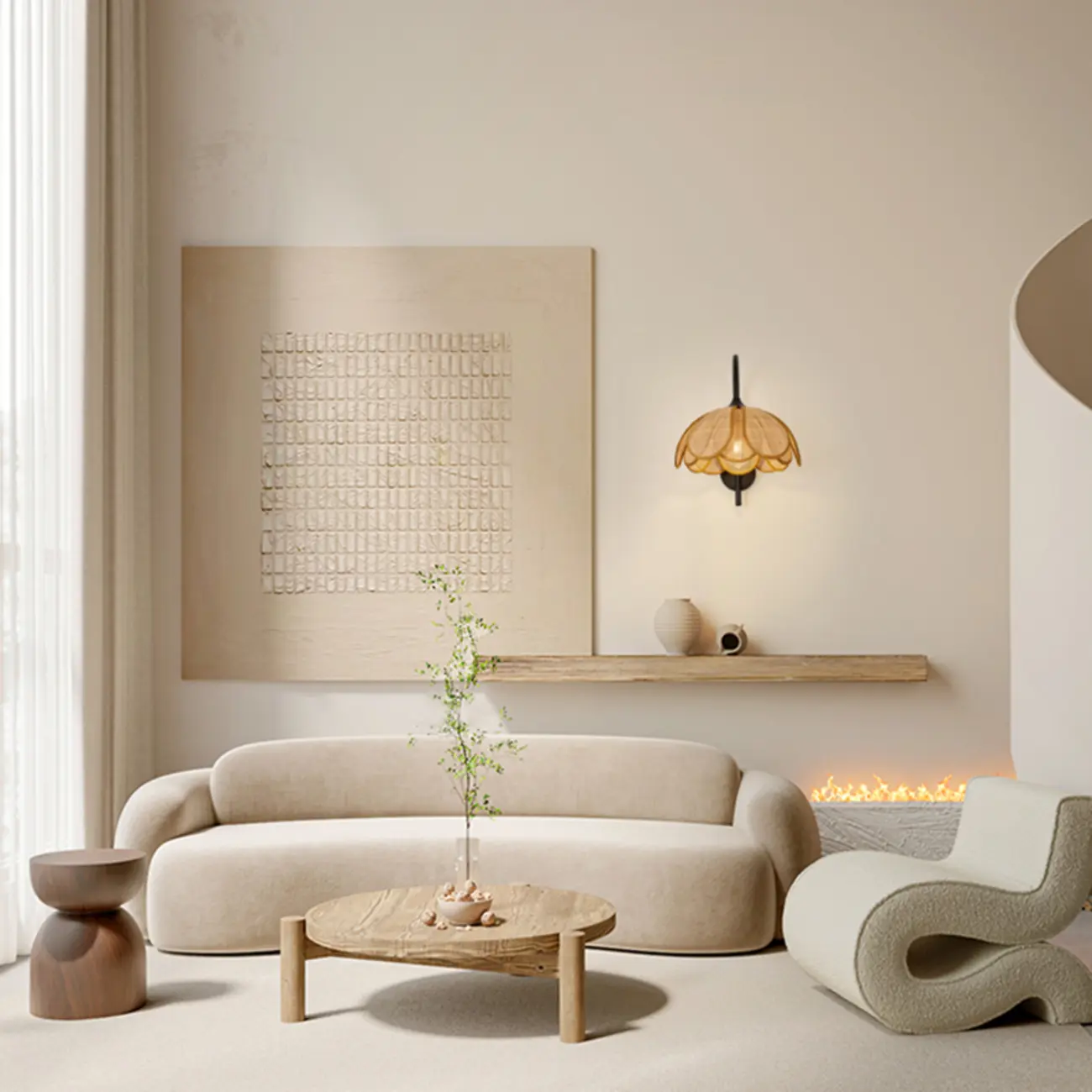 Modern Geometric Black Metal Wall Light with Rattan Shade Image - 14 | homeyfad