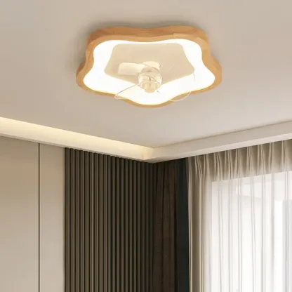 Modern Wood Color Ceiling Fan with Light Image - 1