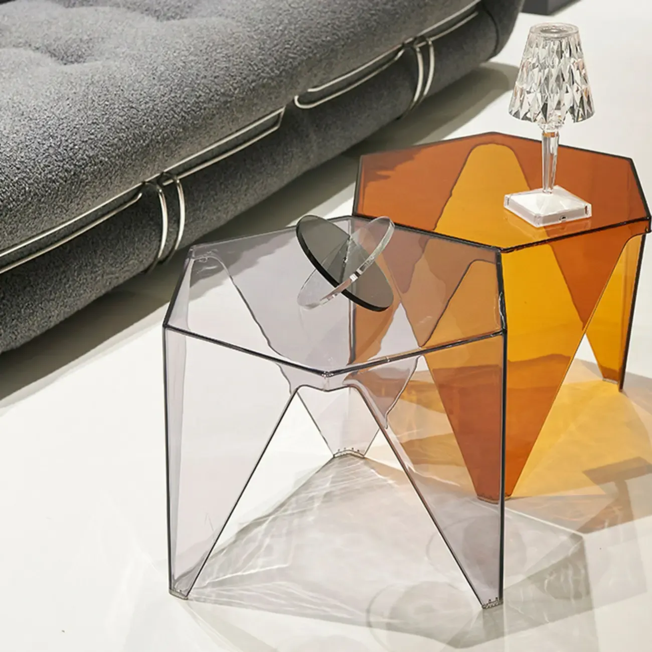 Contemporary Hexagon Acrylic End Table for Living Room Image - 2