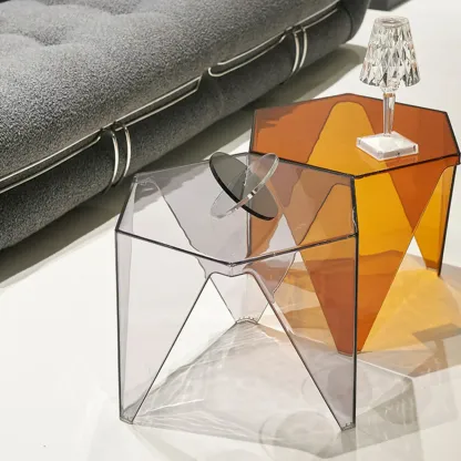 Contemporary Hexagon Acrylic End Table for Living Room Image - 2