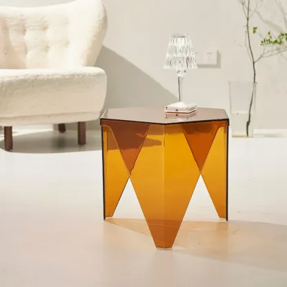 Contemporary Hexagon Acrylic End Table for Living Room Image - 1