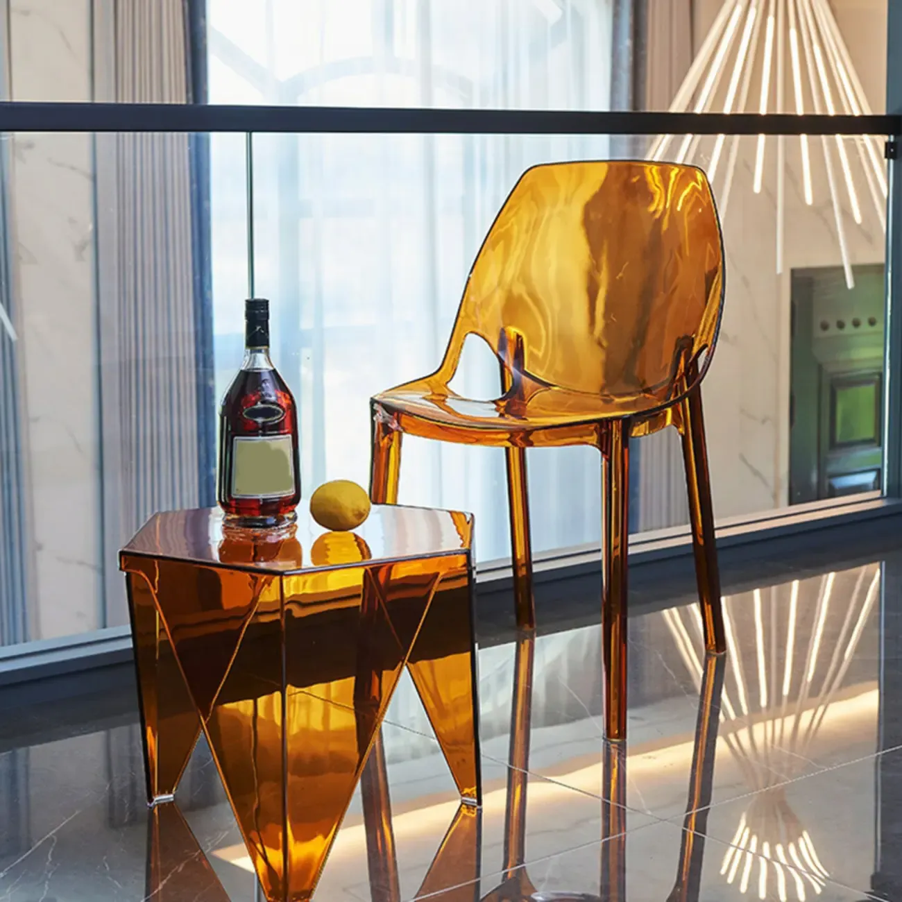 Contemporary Hexagon Acrylic End Table for Living Room Image - 3