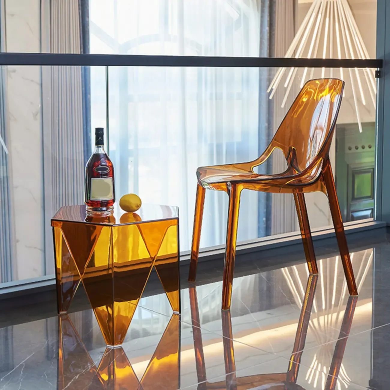 Contemporary Hexagon Acrylic End Table for Living Room Image - 4