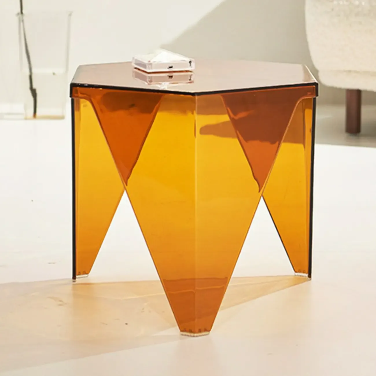 Contemporary Hexagon Acrylic End Table for Living Room Image - 8