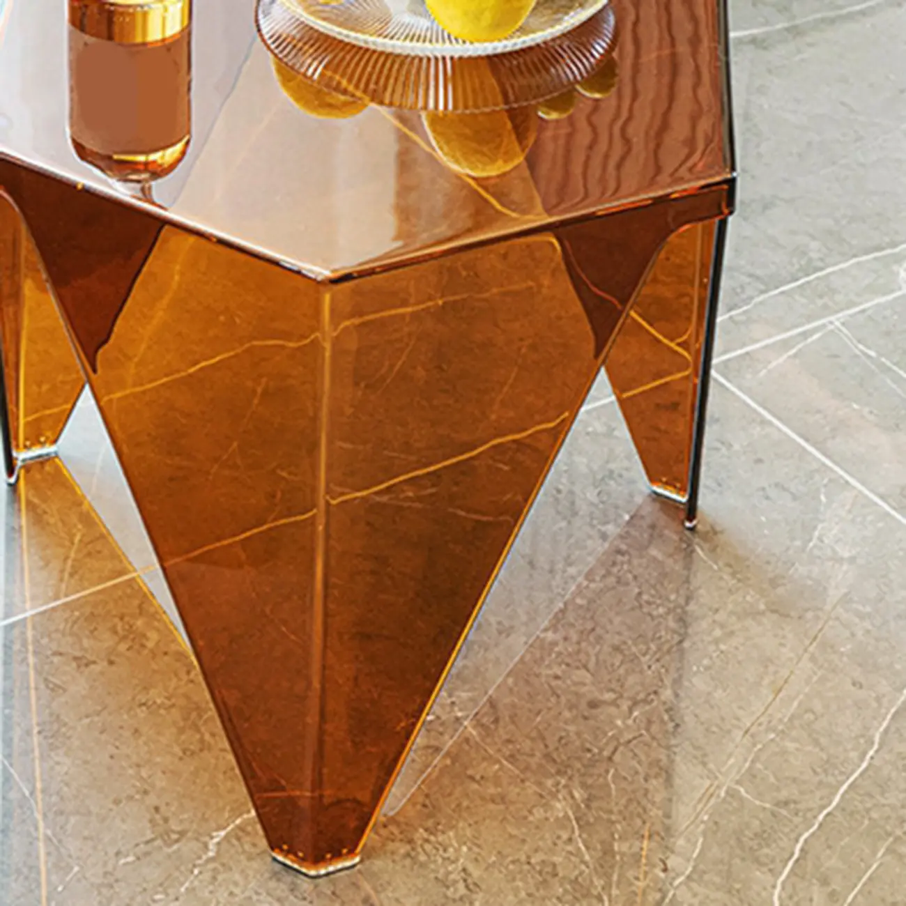Contemporary Hexagon Acrylic End Table for Living Room Image - 9 | homeyfad