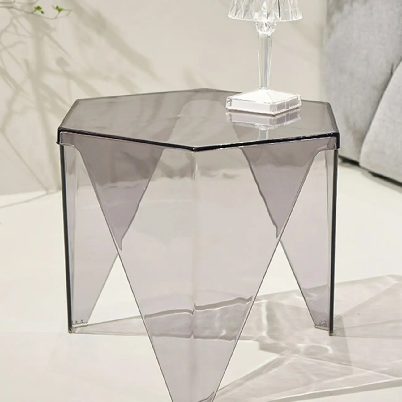 Contemporary Hexagon Acrylic End Table for Living Room Image - 13 | homeyfad