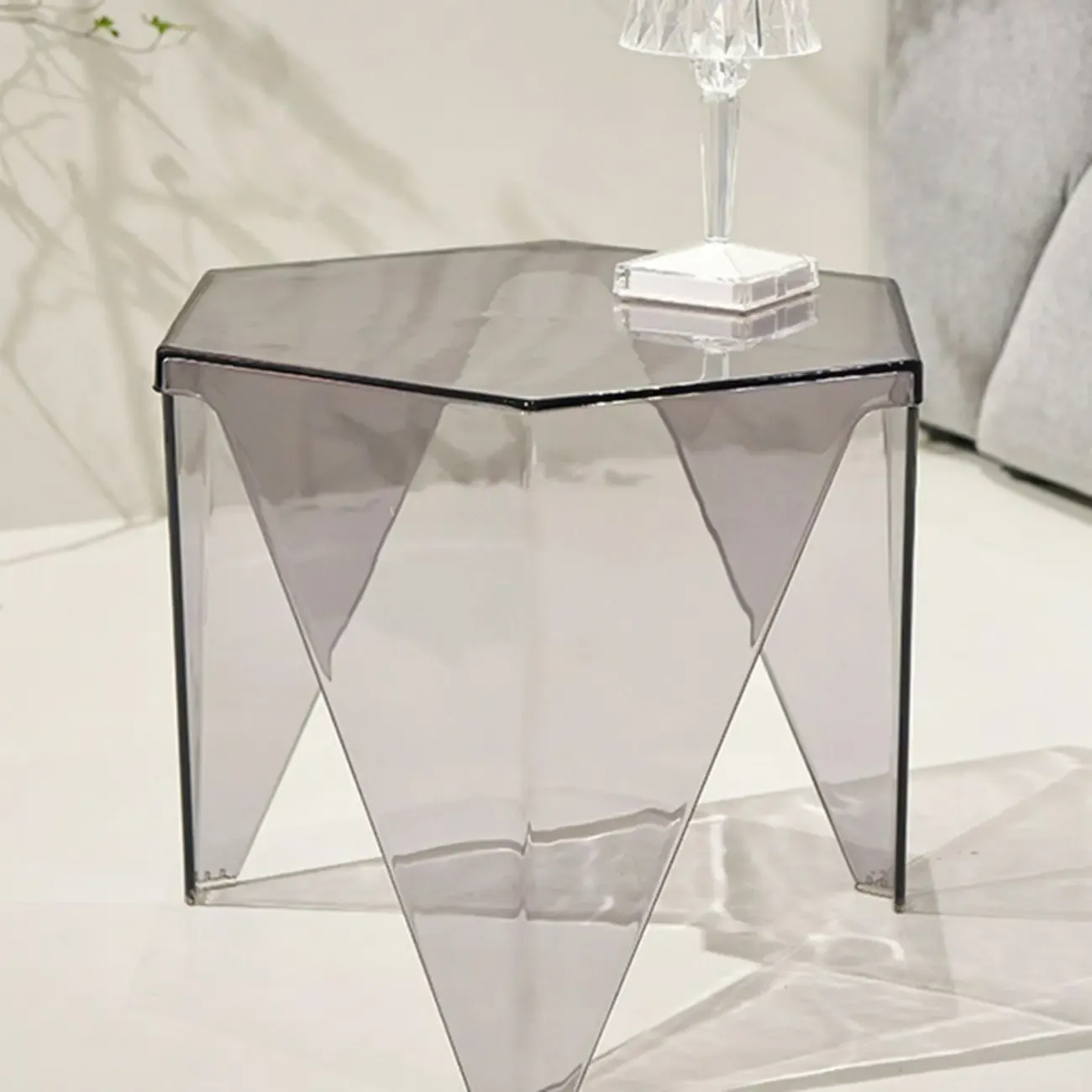 Contemporary Hexagon Acrylic End Table for Living Room Image - 13
