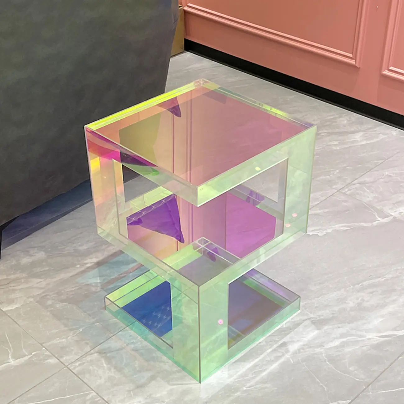 Glam Acrylic Square End Table with Open Storage for Living Room Image - 4 | homeyfad
