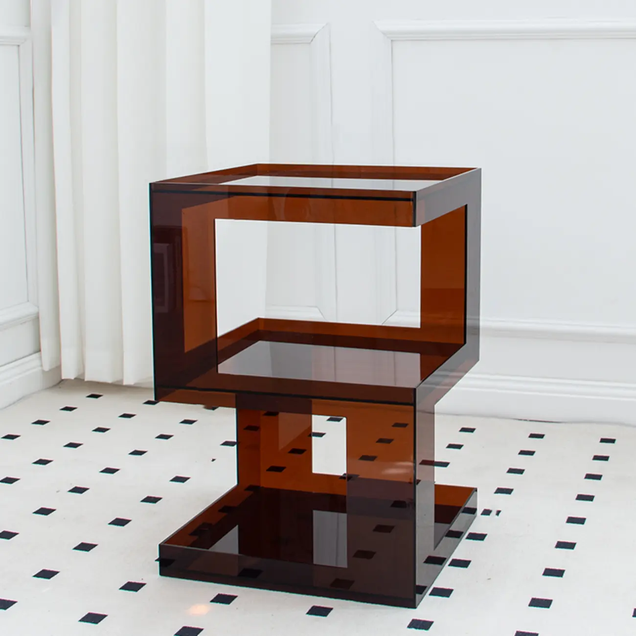 Glam Acrylic Square End Table with Open Storage for Living Room Image - 5 | homeyfad