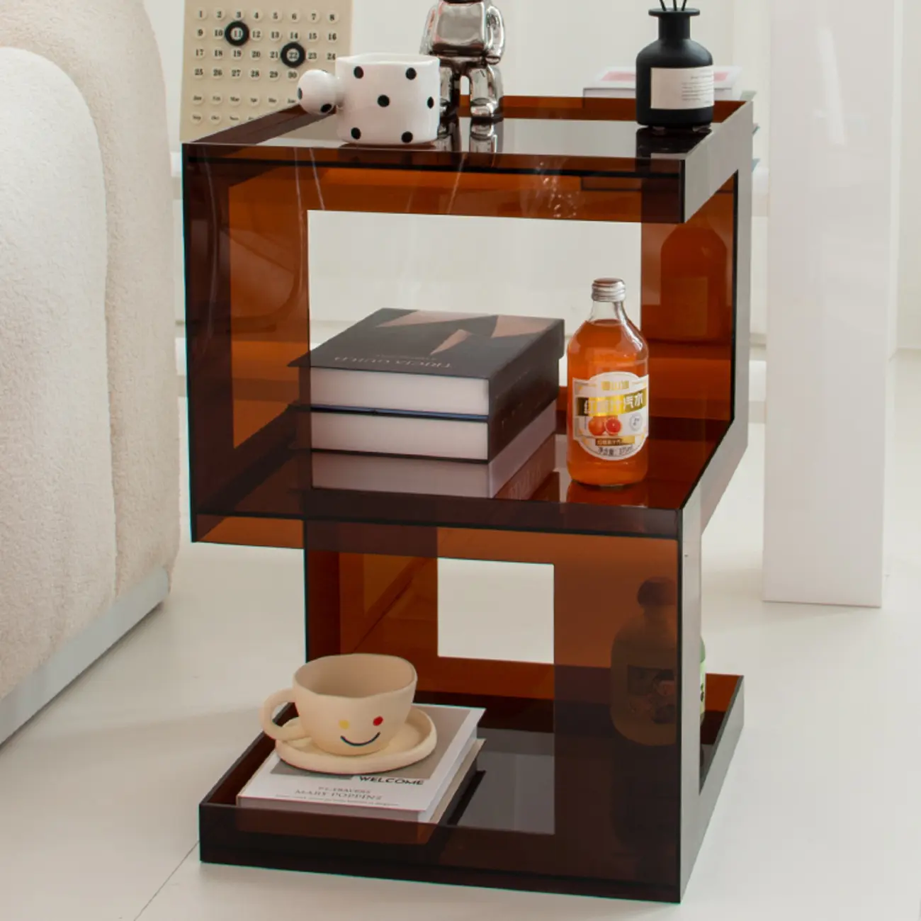 Glam Acrylic Square End Table with Open Storage for Living Room Image - 6 | homeyfad