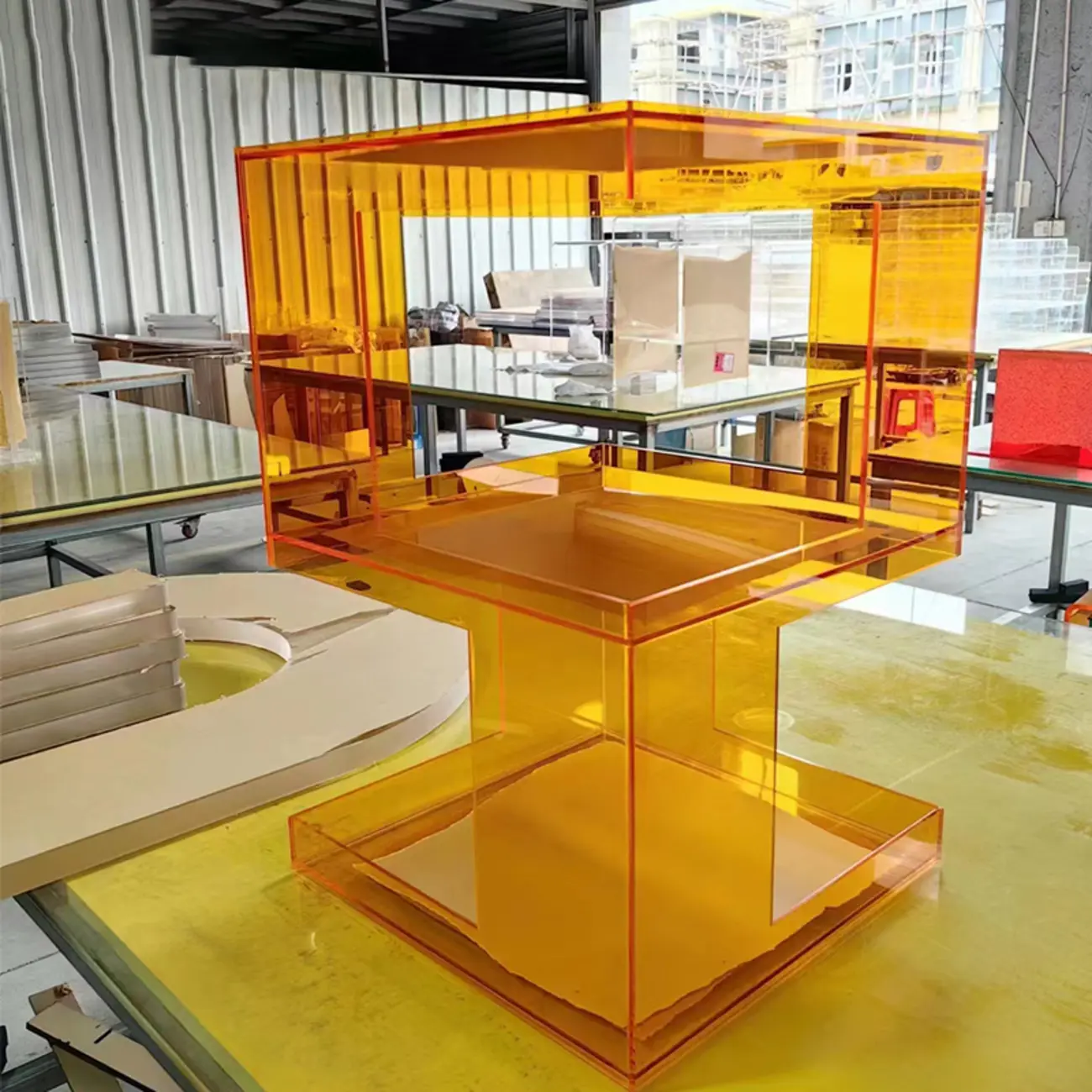 Glam Acrylic Square End Table with Open Storage for Living Room Image - 2 | homeyfad