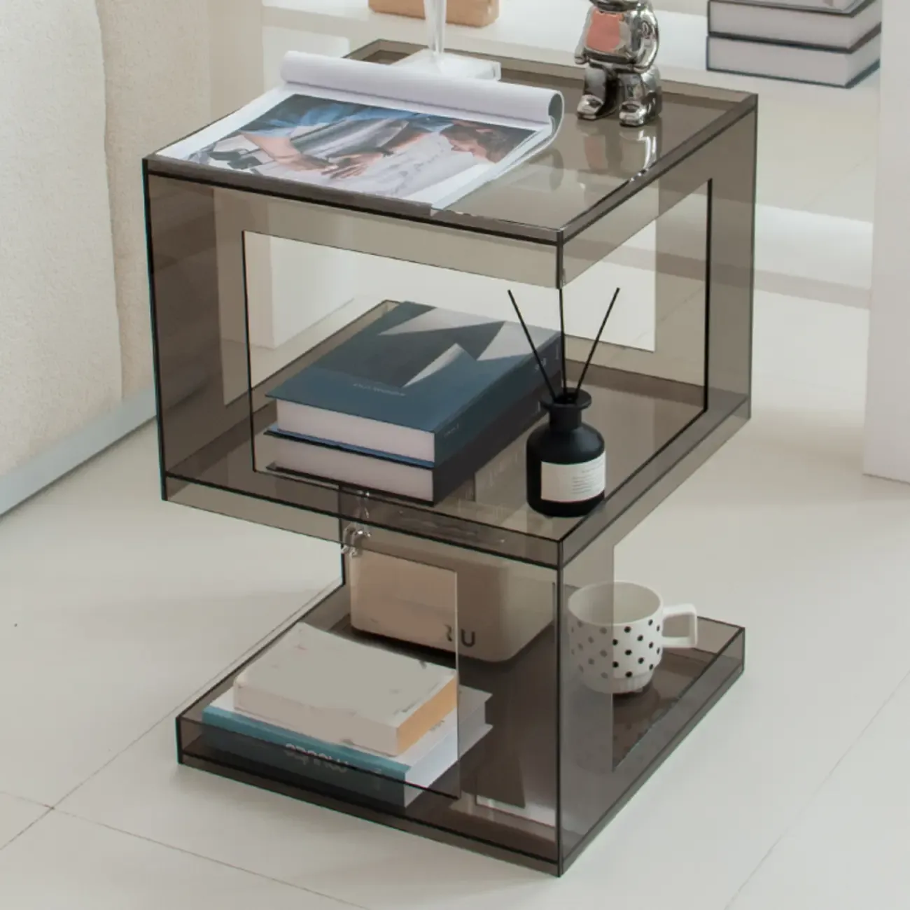 Glam Acrylic Square End Table with Open Storage for Living Room Image - 7
