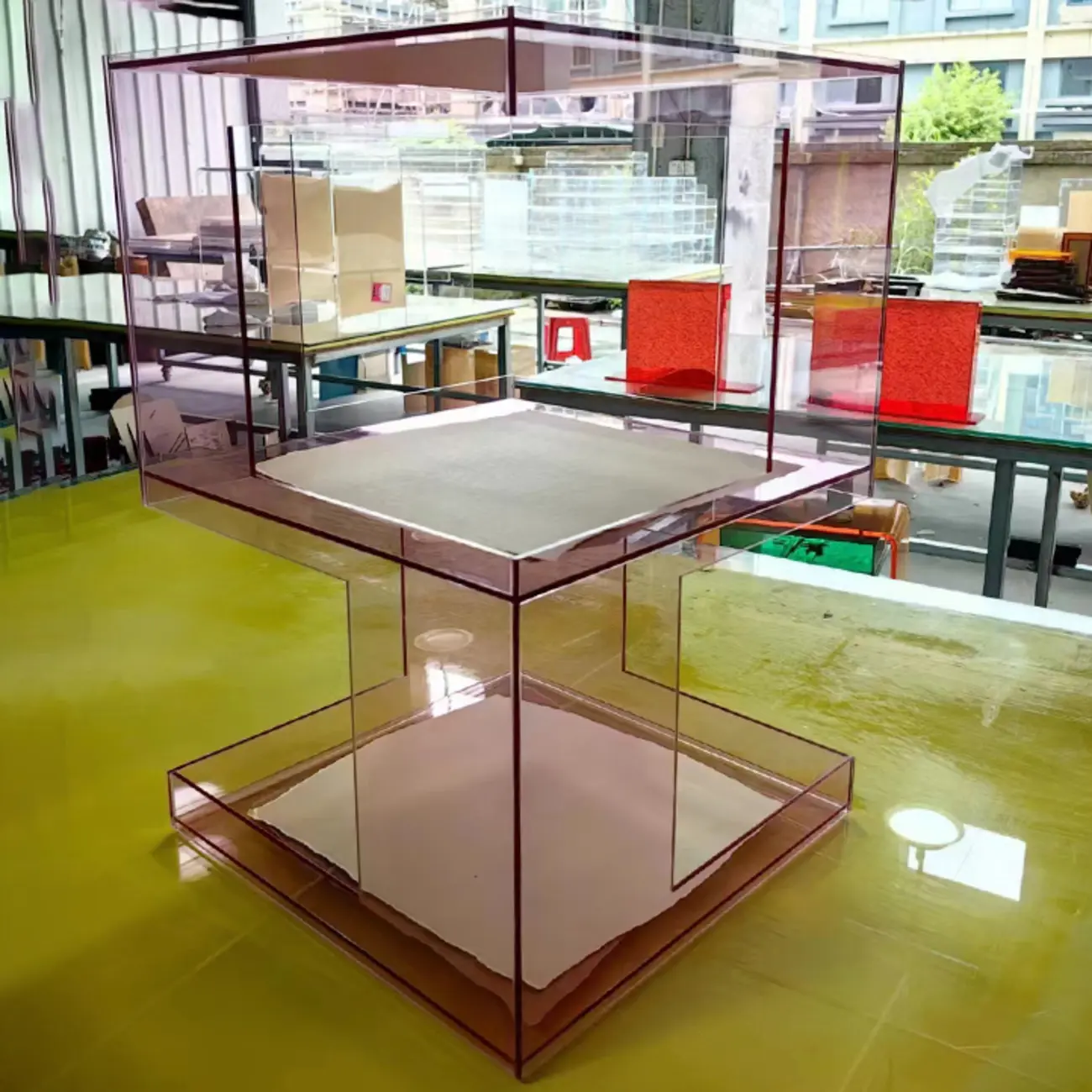 Glam Acrylic Square End Table with Open Storage for Living Room Image - 3 | homeyfad