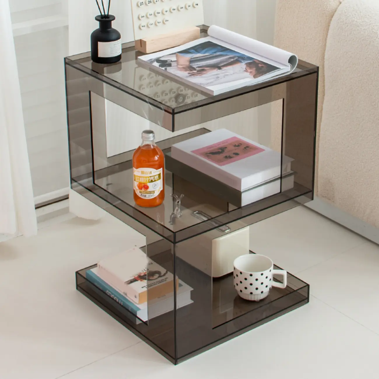 Glam Acrylic Square End Table with Open Storage for Living Room Image - 8 | homeyfad