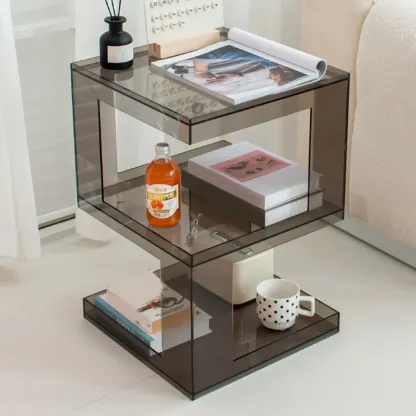 Glam Acrylic Square End Table with Open Storage for Living Room Image - 8