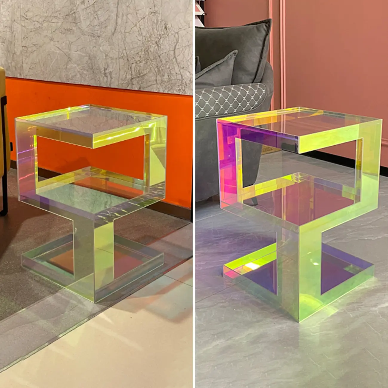 Glam Acrylic Square End Table with Open Storage for Living Room Image - 10 | homeyfad