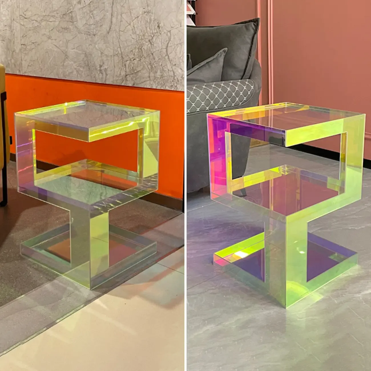 Glam Acrylic Square End Table with Open Storage for Living Room Image - 10