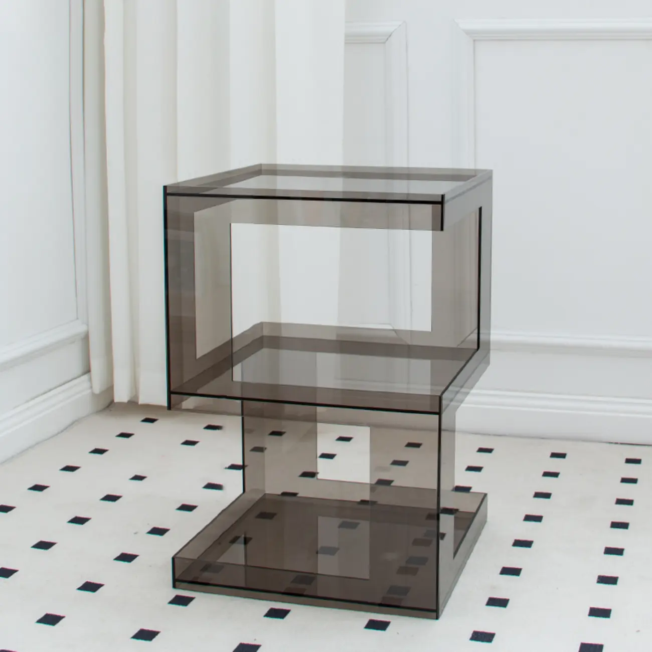 Glam Acrylic Square End Table with Open Storage for Living Room Image - 11 | homeyfad