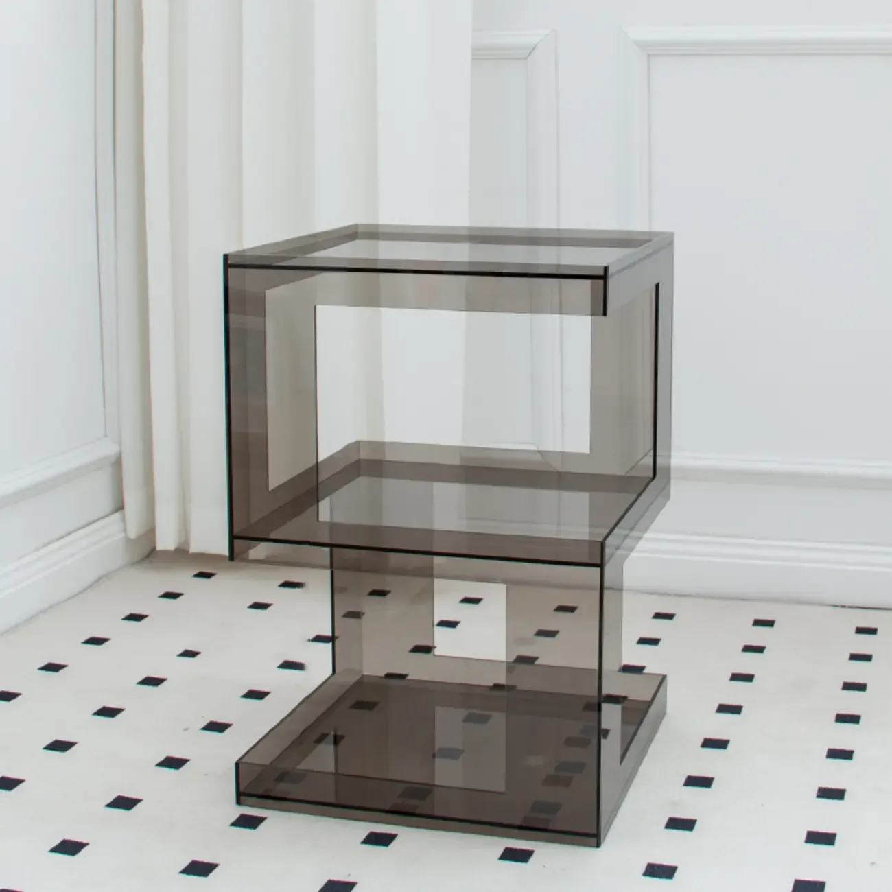 Glam Acrylic Square End Table with Open Storage for Living Room Image - 11