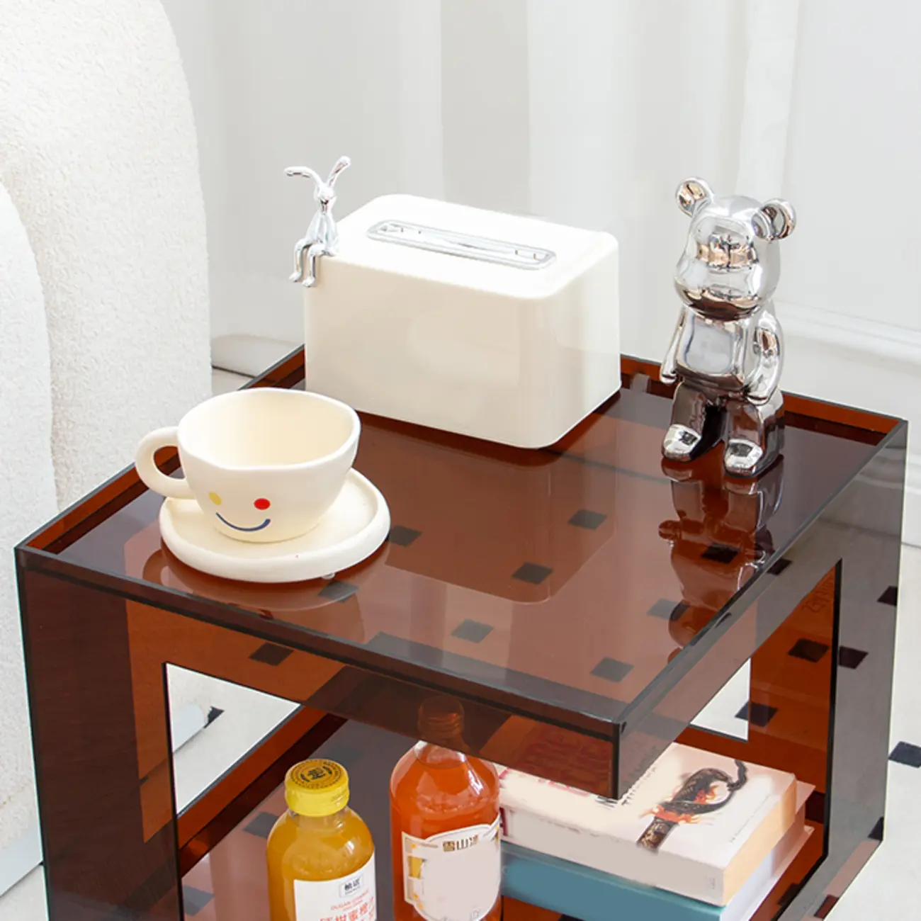 Glam Acrylic Square End Table with Open Storage for Living Room Image - 12 | homeyfad