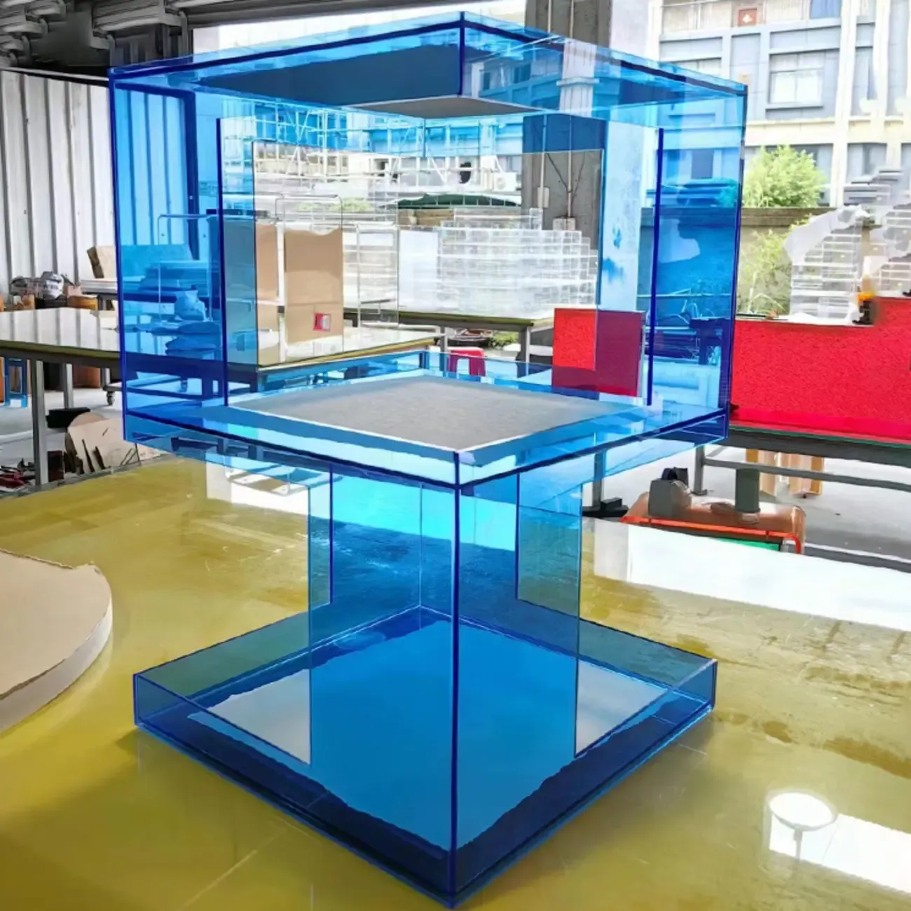 Glam Acrylic Square End Table with Open Storage for Living Room - HomeyFad