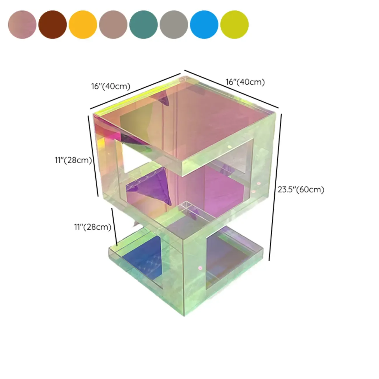 Glam Acrylic Square End Table with Open Storage for Living Room #size