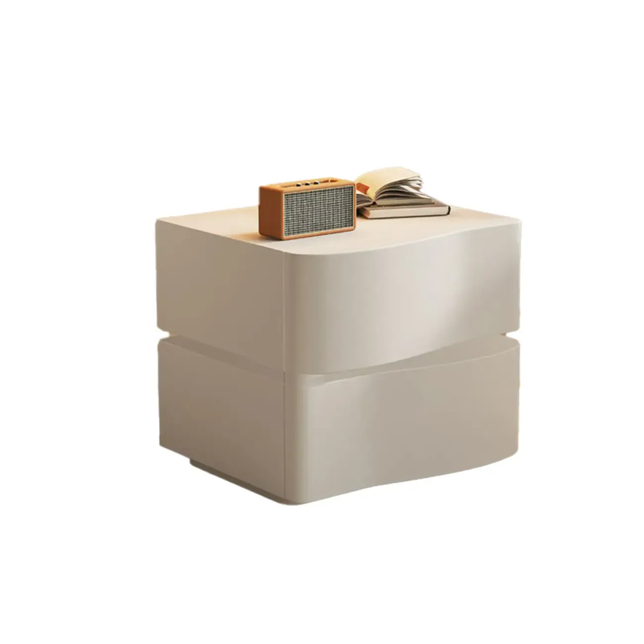 Modern White Waved Wood 3-Drawer Nightstand Image - 5